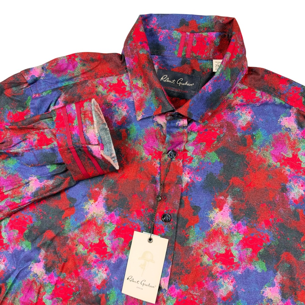 NEW Robert Graham Button Down Mens 2XL Multi Lantern Abstract Splatter
